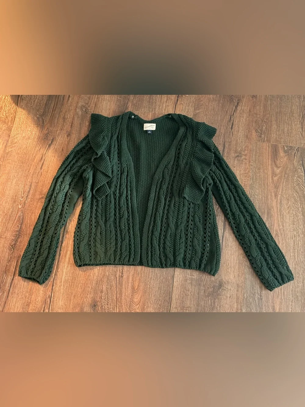 Universal Thread Women's Green Knit Solid Cable Open Front Cardigan Medium